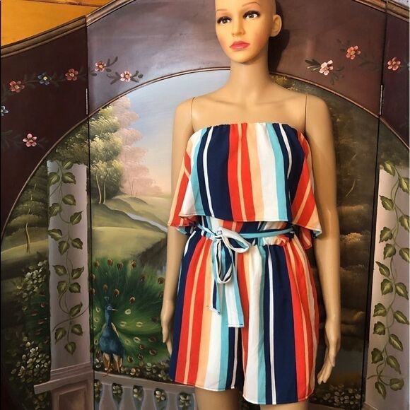 Bibi JR’s Striped Romper Sz S Strapless NWOT - Picture 1 of 8